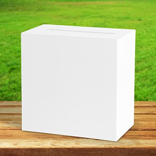 White Wooden Wedding Card Box Large DIY Card Boxes Gift Card Box Money Box Holder for Wedding Reception Anniversary Birthday Party Baby Shower Graduation Decorations (10 x 10 x 5.5 inch)