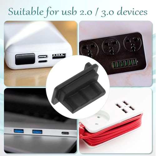 20 Pcs USB A Type Female Port Cover Caps - Silicone USB Port Plugs Dust Cover,Protect USB Ports from Dust and Oxidation, Compatible with USB Type A Female Interface, Easy to Install（Black） - image 2
