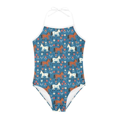 Image of KiuLoam Orange Pink Tropical Leaf Girls One Piece Swimsuit Quick Dry Beach Swim Bathing Suit for 3-8 Years Little Girls