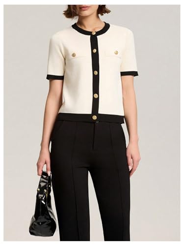 SOLY HUX Women's Short Sleeve Button Down Cardigan Summer Knit Dressy Elegant Office Sweaters Outerwear4