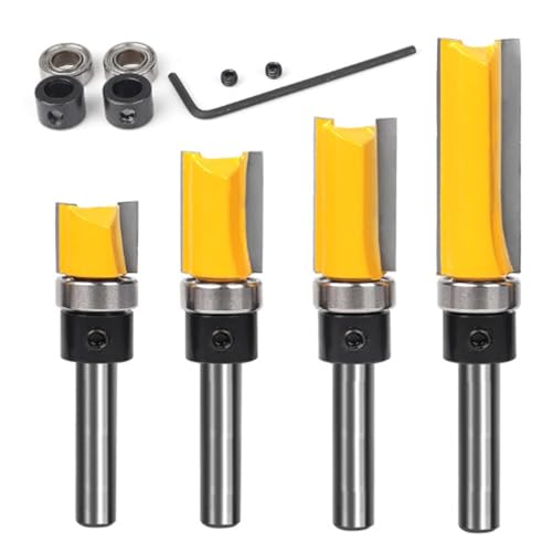 lurora2021 4 Piezas Bits de Enrutador Juego de Brocas de Fresado de 6.35mm Brocas Fresadoras para Madera Fresas de Ranurar Profesional Router Bit Cortadores Al Ras para Cortar Madera (Amarillo)