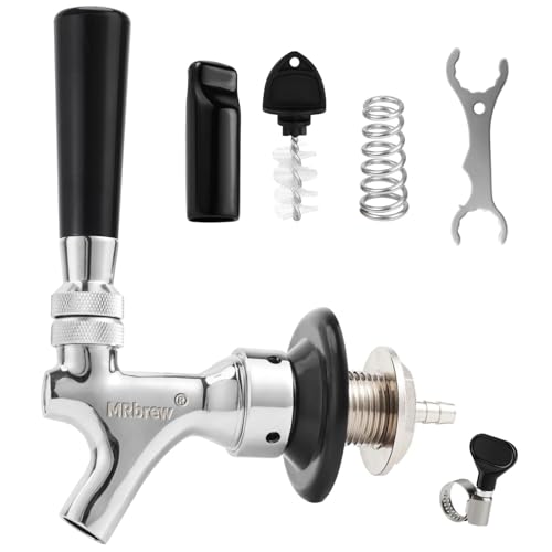 MRbrew Draft Beer Shank Faucet Kit, 1-1/2'' Beer Shank No Leak 1/4'' Beer Line Nipple Barb Fitting Beer Shank Tap for Kegerator Brewing with Self-Closing Beer Tap, Stainless Steel Core for Beer Party