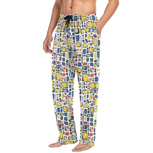 Men’s Abstract Geometric Pajama Pants with Pockets, Comfortable Lounge Sleep Bottoms#1154