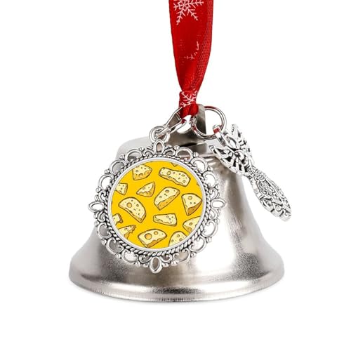 Cheese Pattern Christmas Bell Pendant Vintage Silver Xmas Tree Hanging Ornaments Decor for Holiday Party Wedding