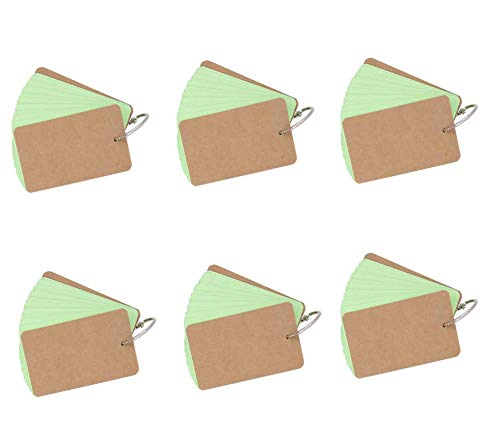 Vogueing Tool Revision Cards，Blank 6Pcs Study Cards Revision Paper Flip Index With Binder Ring(Green)