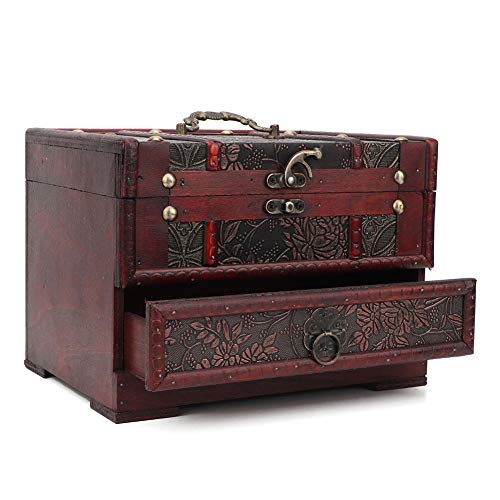 Walfront Vintage Wooden Jewelry Box, 8.7 X 6.3 X 6.3In Case Holder Necklace Earrings Storage Box Organizer With Mirror For The Wedding Or A Personalized Jewelry Box Or Gift Box #TOP6