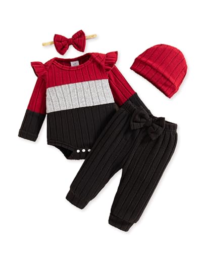 Image of Mioglrie Newborn Baby Girl Clothes Infant Fall Outfits Color Block Pants Set Baby Clothes for Girls 0 3 6 9 12 18 Months