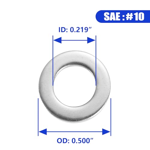 Image of #10 x 0.5 OD Flat Washer, 18-8 (304) Stainless Steel Washers Flat, 100PCS