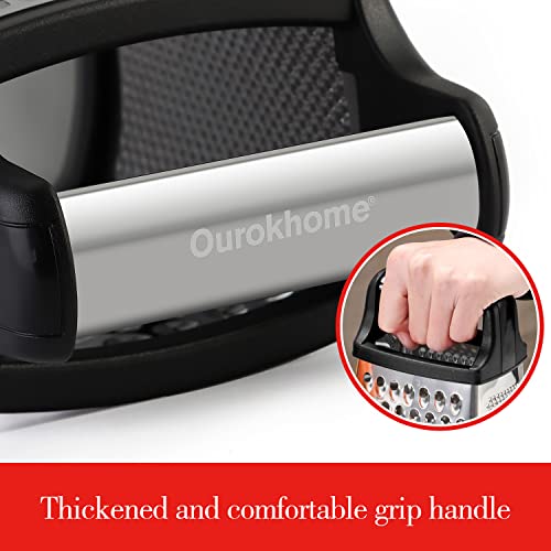 Ourokhome Professional Box Graters With Container, Stainless Steel 4 Sides, Kitchen Slicer Shredder Zester Grater For Parmesan Cheese, Vegetables, Ginger, 10 Inch, A Resistant Glove For Gift (Black) #TOP2