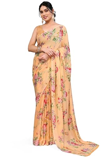 Image of MIRCHI FASHION Saree for Woman Chiffon Floral Printed | Breathable Lightweight Summer Sari for Office and Home Use with Blouse Piece (Available in 20 Colors)