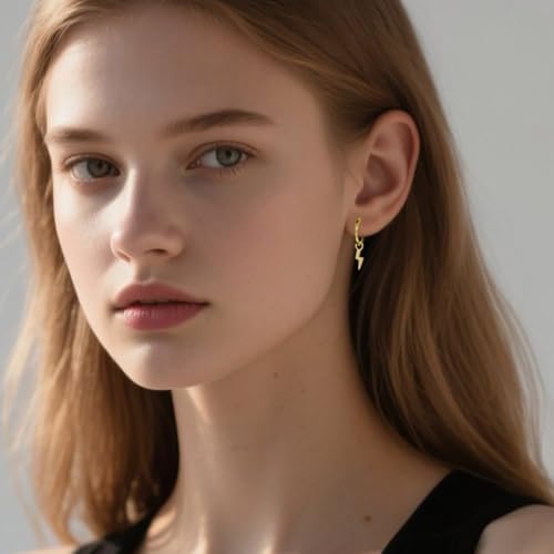 Reffeer Solid 925 Sterling Silver Lightning Bolt Dangle Earrings for Women Teens Lightning Earrings Dangle Hoop Earrings2