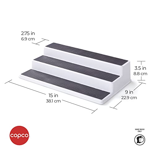 Copco 3-Tier Non-Skid Spice Rack Organizer for Kitchen Cabinet or Pantry, 15-Inch Tiered Shelf, White/Gray, Slip-Resistant Design for Jars and Bottles - Image 3