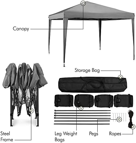 VonHaus Pop Up Gazebo 3 x 3m  Outdoor Garden Marquee Shelter Canopy with No Sides, Storage Bag, Leg Weight Bags, Pegs & Cords  Waterproof, Heavy Duty Steel Frame, Easy No Tool Assembly