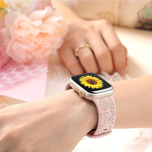 Image of SNBLK 6 Pack Floral Engraved Bands Compatible with Apple Watch Bands 40mm 41mm 42mm 38mm 44mm 45mm 46mm 49mm Women Men, Silicone Flower Pattern Strap for iWatch Series 11 10 Se Ultra 9 8 7 6 5 4 3 2 1