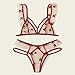 Women's Lingerie Sexy Bra Fashion Sleepwear Lace Underwear Sexy G-String Flower Thong Lingerie Mesh Lingerie (Red, L)