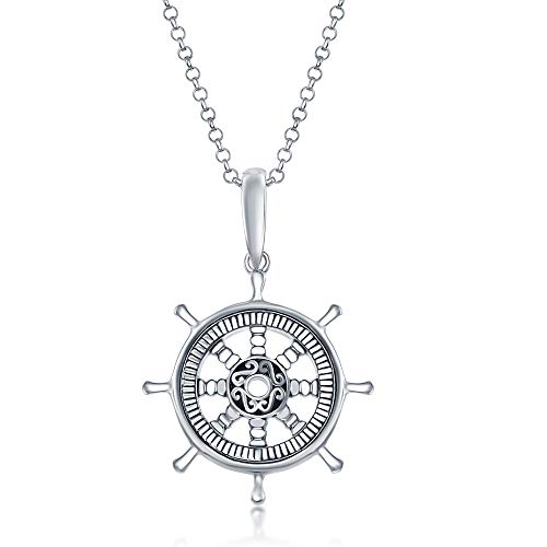 Beaux Bijoux Sterling Silver Italian Detailed Oxidized Captain Ship Wheel