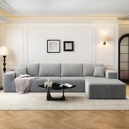 Image of 135.4 inch Cloud Modular Sectional Sofa Couch with L-Shape Chaise,Modern Minimalist Upholstered Couches for Living Room Bedroom,Deep Seat Corner Couch,No Assembly Required (Grey,Right Facing Chaise)