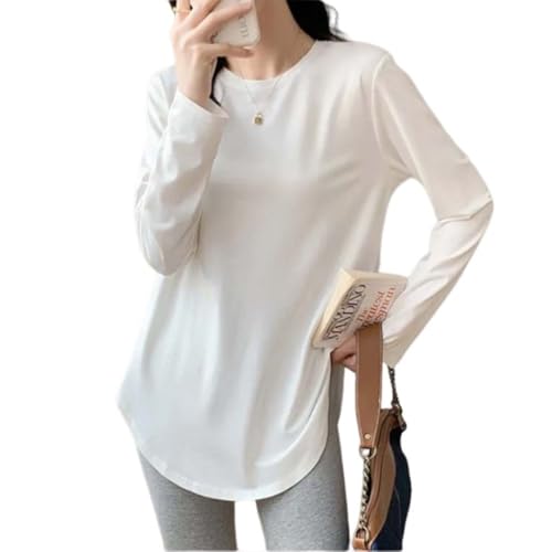 カットソー 長袖 tシャツ ロングtシャツ クルーネック レディース レイヤード ラウンドカット チュニック丈 春 秋 冬 サイドスリット 薄手 重ね着 無地 シンプル インナー ゆったりのサムネイル