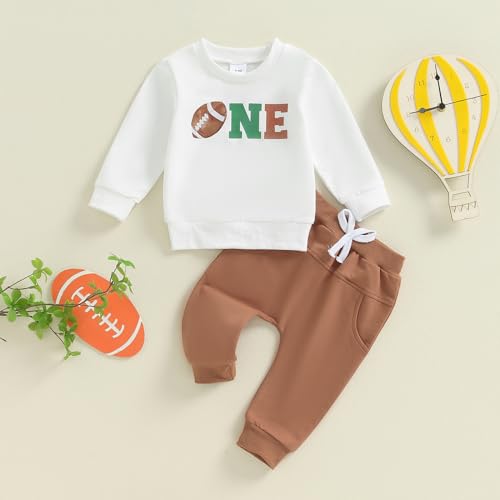 YOKJZJD Baby Boy First Birthday Outfit One Football Sweatshirt Long Sleeve T-Shirt Pants Set Fall 1 Year Old Birthday Clothes2