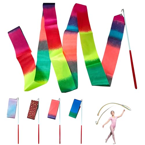 ZAYIO 4 Stück Tanzbänder mit Stab, Gymnastikband mit Stab, Rhythmische Sportgymnastik, Turnband, Rhythmische Tanzbänder, Tanzband für Zuhause, Sportgymnastik Tanzband, Bunte Übungsbänder