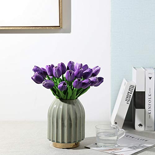 Nubry 30Pcs Artificial Tulip Flowers Fake Real Touch Tulips Flower Bouquet For Wedding Arrangements Centerpieces Home Decoration (Purple) #TOP2