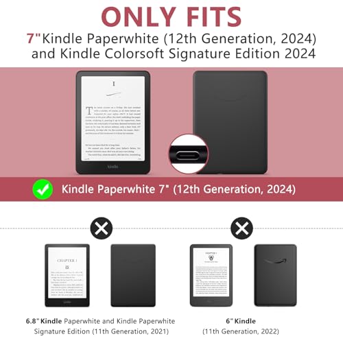 KBCASE Case for 7" Kindle Paperwhite (12th Generation-2024) and Kindle Colorsoft Signature Edition 2024, PU Leather Shell Cover with Auto Sleep/Wake for kindle Paperwhite 2024 E-Reader Case