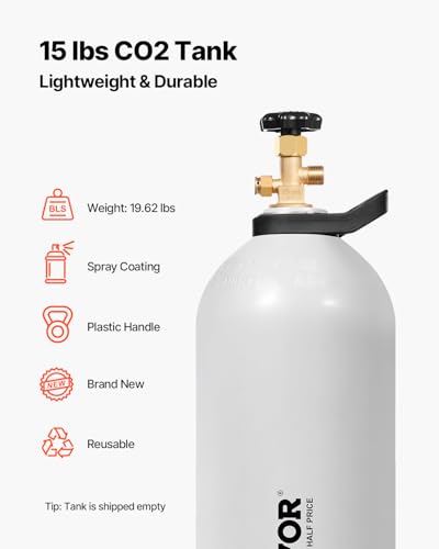 Image of VEVOR CO2 Tank, 15 lbs New Aluminum Alloy Cylinder, CO2 Air Tank with Light Spray Coating, CGA320 Valve, Handle & Adjustable Pressure, DOT Approved Cylinder for Draft Beer Dispensing