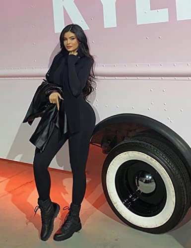 Beagimeg Women's Basic Long Sleeve One Piece Crew Neck Romper Bodycon Jumpsuits Black #TOP4