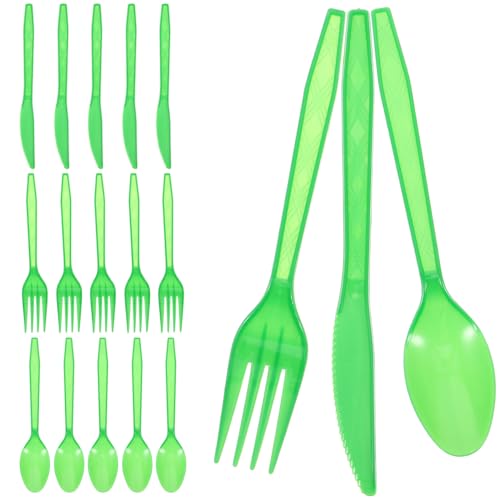 Abaodam 使い捨てプラスチックカトラリー 入り 深緑色ナイフ フォーク スプーン 各 パーティー用 一使い切りテーブルウェア キャンプや屋外
