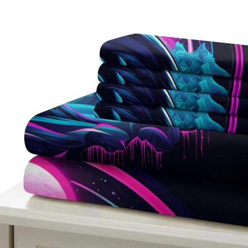 Housse de couette dauphin 3D drap cyberpunk avec 2 taies pour lit single - 7
