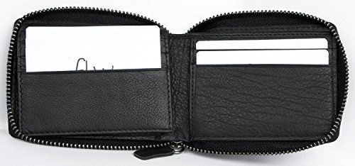 FLW RFID Protected Small Pocket Sized Metal Zip-around Genuine Leather Wallet3