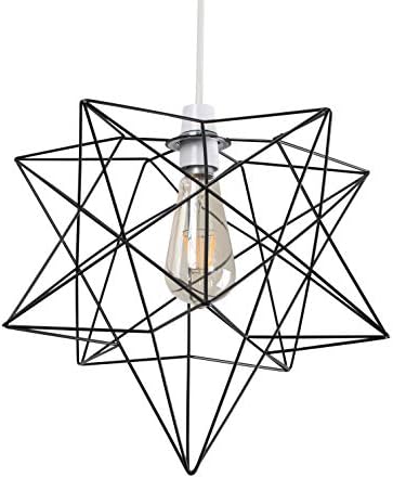 Retro Matt Black Geometric Star Design Ceiling Pendant Light Shade - Complete with a 4w LED Filament Bulb [2700K Warm White]