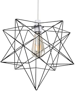 Retro Matt Black Geometric Star Design Ceiling Pendant Light Shade - Complete with a 4w LED Filament Bulb [2700K Warm White]