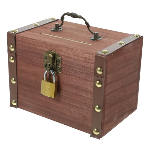 ORFOFE Lockable Wooden Piggy Bank Treasure Chest Coin Storage Box Retro Style Jewelry Case with Keys 5.90X4.33X3.93In Decorative Money Box for Home Kids Savings
