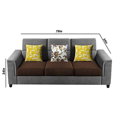Image of Casaliving Nancy 3 Seater Sofa Set for Living Room | Colour - Brown Grey