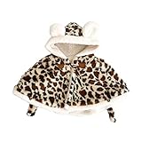 Listenwind Infant Baby Girls Capes Poncho Coat Heart/Leopard/Bear Print Fleece Warm Winter Hooded Cloak Jacket Outwear (Brown Leopard, 0-12 Months)