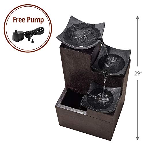 Teamson Home Modern Stone Look 4 Tiered Floor Waterfall Fountain With Pump For Outdoor Patio Garden Backyard Decking, 29 Inch Height, Black #TOP3