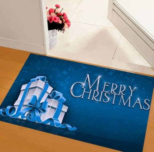 ���փ}�b�g �v���[���g�t���̃����[�N���X�}�X ���w�i�̑��� 50×80cm doormat Merry Christmas With Presents Blue Background Decorative