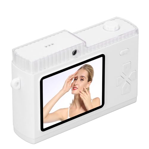 Cámara digital con lentes dobles delanteras y traseras de 48 MP 1080P HD 8X zoom digital con enfoque automático cámara compacta de bolsillo con pantalla de 2.4 pulgadas para viajes (blanco)