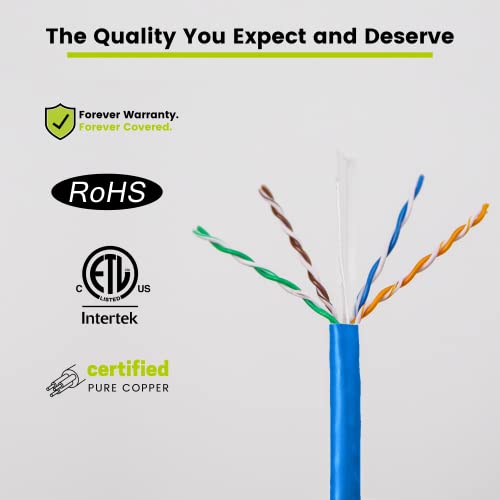 True Cable Cat6 Riser (Cmr), 1000Ft, Blue, 23Awg 4 Pair Solid Bare Copper, 550Mhz, Etl Listed, Unshielded Twisted Pair (Utp), Bulk Ethernet Cable #TOP3