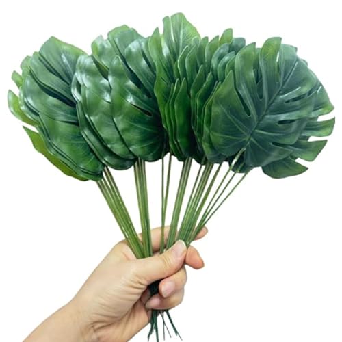 Artificial Palm Leaves, 11 inch, 20 Pieces, Faux Tropical Leaves