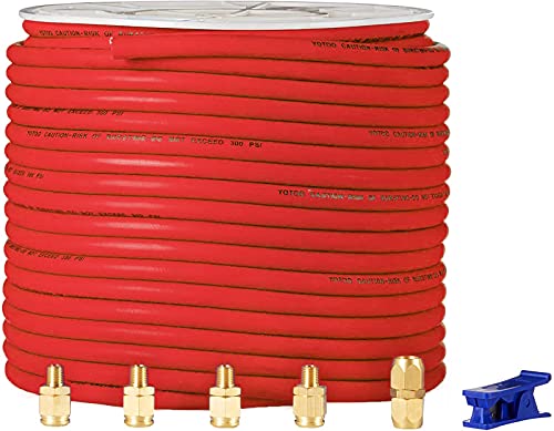 YOTOO Hybrid Air Hose 3 8-Inch by 250-Feet 300 PSI Heavy Duty, Lightweight, Kink Resistant, All-Weather Flexibility with 5pcs Solid Brass Repair Fittings, Red