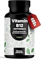 Vitamin B12 hochdosiert - 400 Tabletten mit 500µg Vit B12 + 200µg Folsäure - zertifiziert Laborgeprüft - Vegan & Produziert in Deutschland