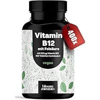 Vitamin B12 hochdosiert - 400 Tabletten mit 500µg Vit B12 + 200µg Folsäure - zertifiziert Laborgeprüft - Vegan & Produziert in Deutschland