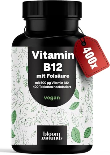 Vitamin B12 hochdosiert - 400 Tabletten mit 500µg Vit B12 + 200µg Folsäure - zertifiziert Laborgeprüft - Vegan & Produziert in Deutschland Vitamin B12 hochdosiert - 400 Tabletten mit 500µg Vit B12 + 200µg Folsäure - zertifiziert Laborgeprüft - Vegan & Produziert in Deutschland