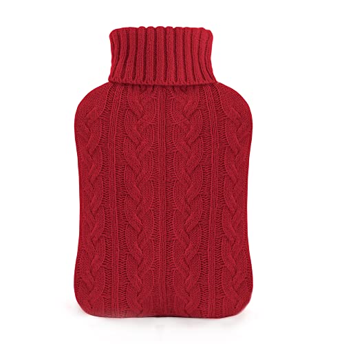 samply Wärmflasche mit Bezug – Weicher Premium Strickbezug – 2L groß Wärmeflasche, groß Rot