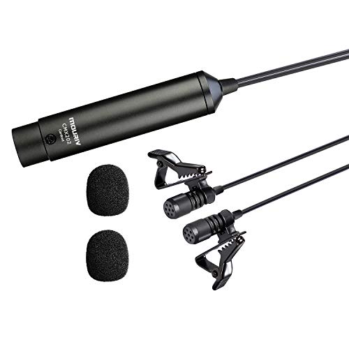 20ft Dual Head XLR Lavalier Microphone, MOURIV Cardioid Phantom Power Lapel Clip on Mic Interview Kit Compatible with Canon Sony Panasonic Camcorder ZOOM H4n H5 H6 Tascam DR-60D DR-70D DR-100 Recorder