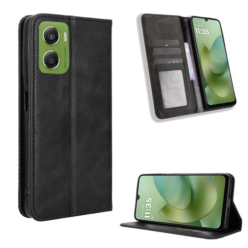 Fitudoos Handyhülle für Motorola Moto G06 Hülle Leder, Premium Leder Klapphülle [Kartenschlitzen] [Magnetverschluss] [Standfunktion] [Anti-Fall] [Anti-Kratzer] - Schwarz