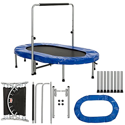 Turfee 60" Foldable Fitness Trampoline Max Load 330Lbs, Fitness Rebounder With Adjustable Foam Handle, Mini Exercise Rebound Trampoline For Adults, Kids Indoor & Outdoor #TOP3