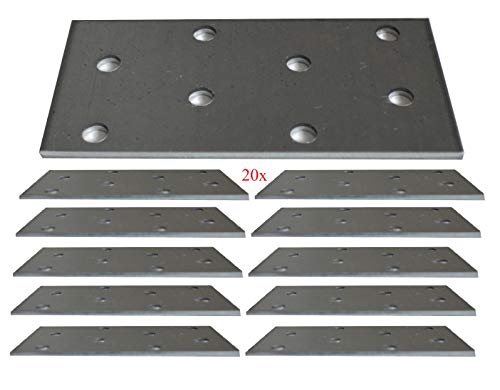 LLB Flat Connecting Joining Plate Galvanised Structural Connectors Heavy Duty Metal Steel Sheet 3.15"x1.57"x0.08" (80 x 40 x 2mm) Pack of 20pcs